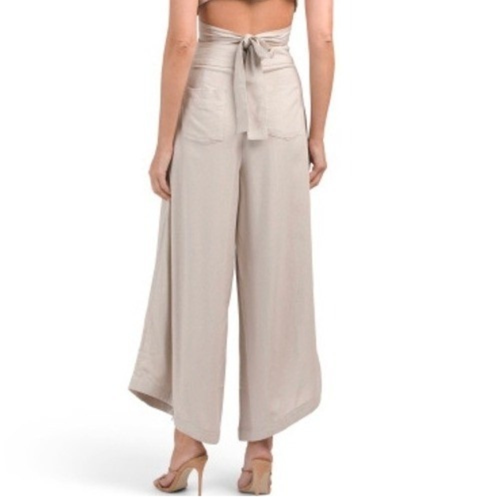 7 For All Mankind Linen Blend Wide Leg High Rise Pleated Pants Beige Size Large - Picture 3 of 8